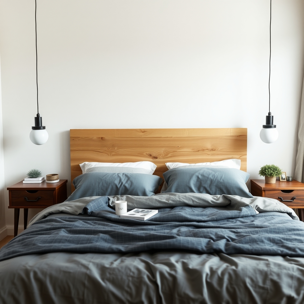 Đầu giường bằng gỗ tự nhiên trong phòng ngủ nam