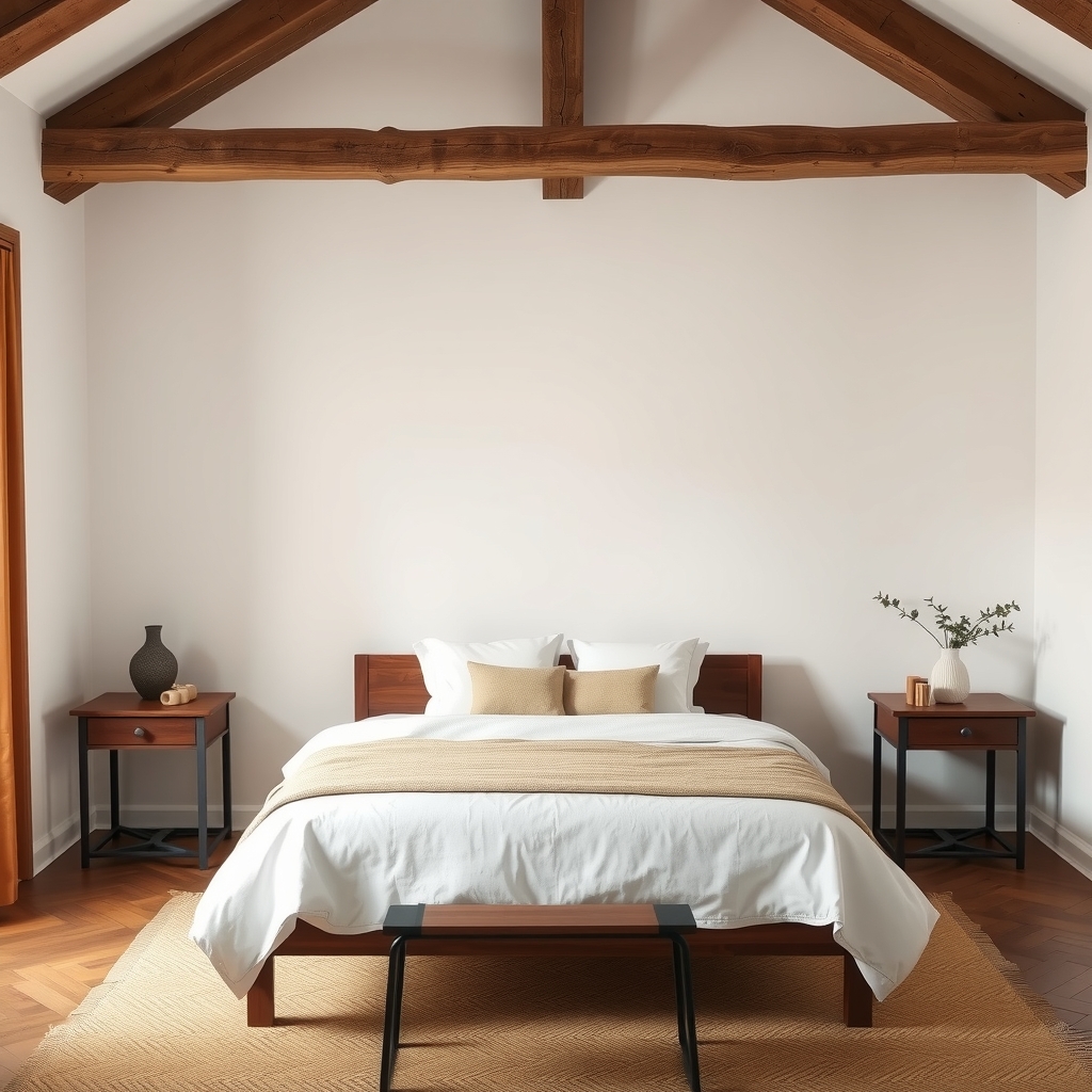 Giường ngủ đặt lệch khỏi xà ngang trần nhà để tránh cảm giác bị đè nén 