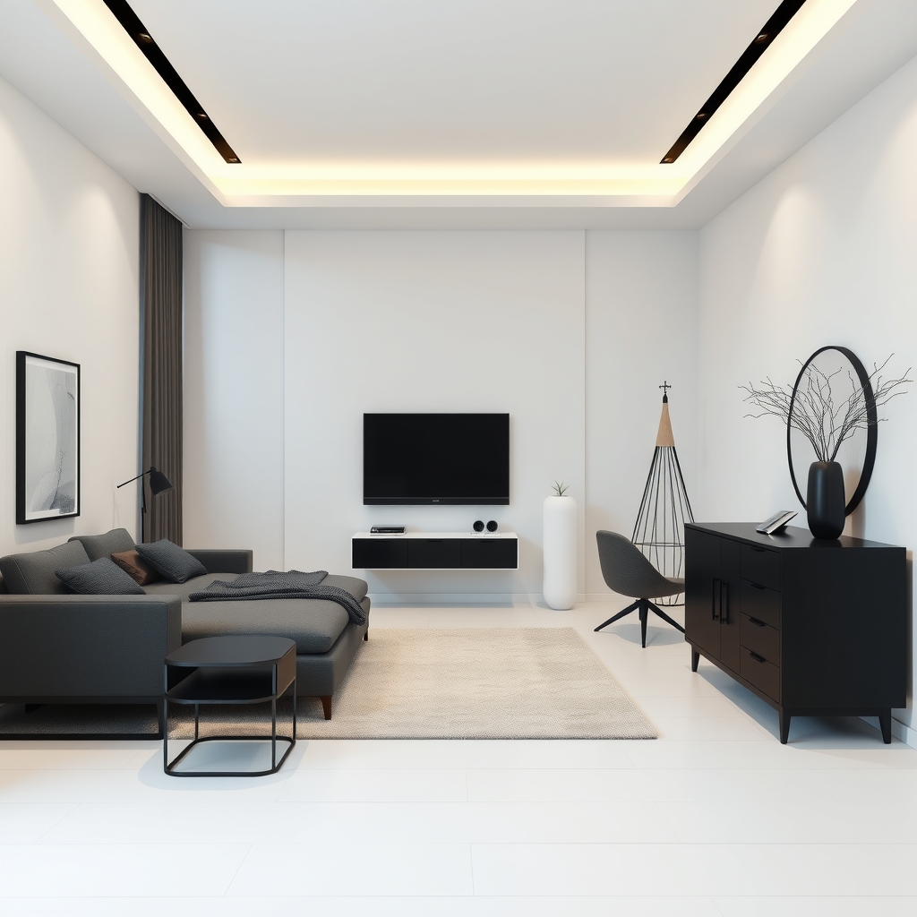 Nội thất tối giản màu đen trong phòng ngủ hiện đại