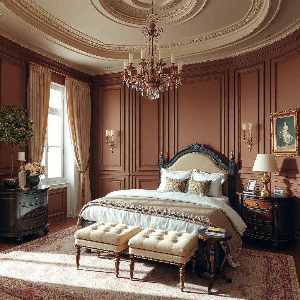 Phòng ngủ màu nâu phong cách tân cổ điển sang trọng