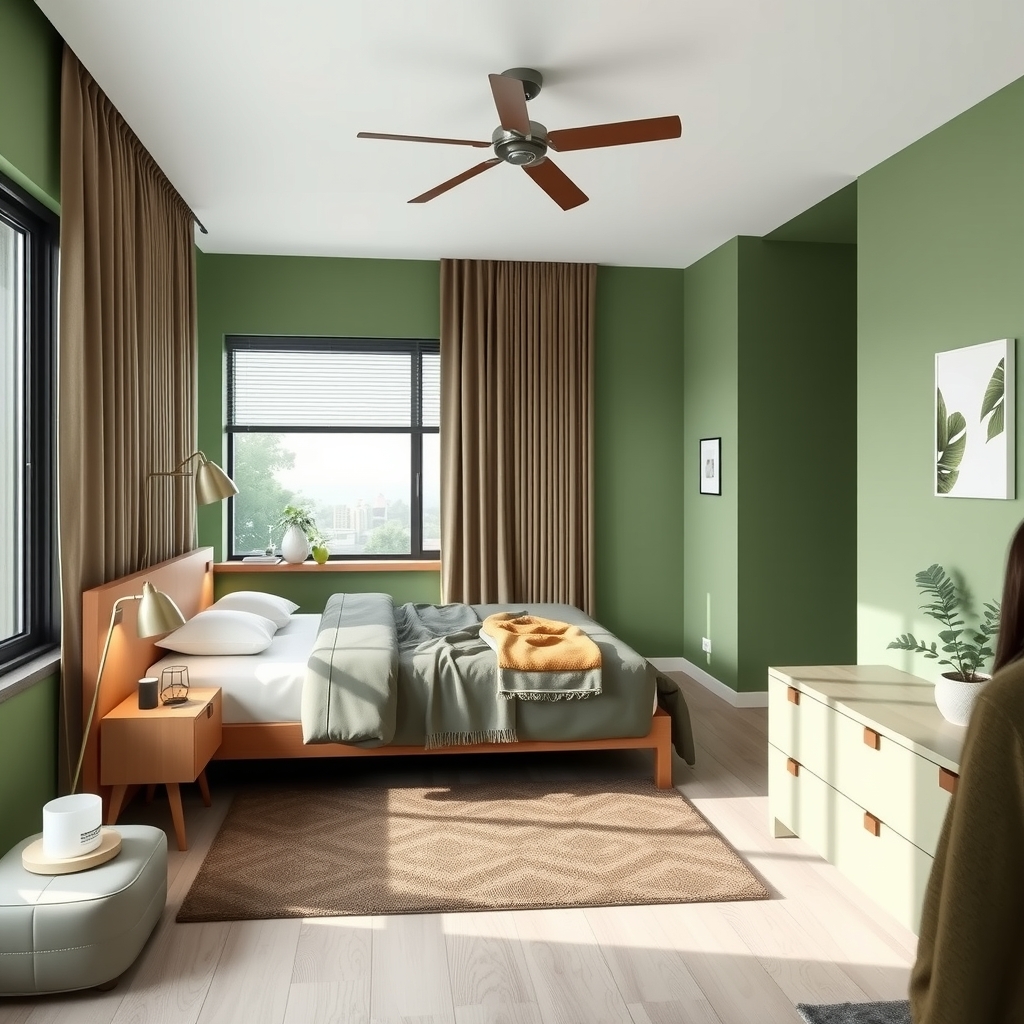 Phòng ngủ xanh cốm phong cách hiện đại, tối giản