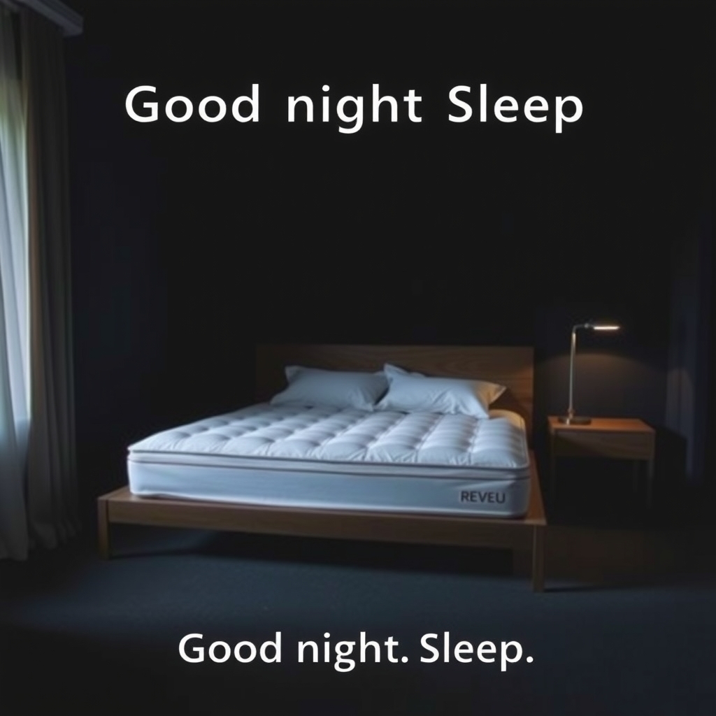 Một không gian phòng ngủ yên tĩnh, tối, với chiếc nệm êm ái, mời gọi một giấc ngủ ngon