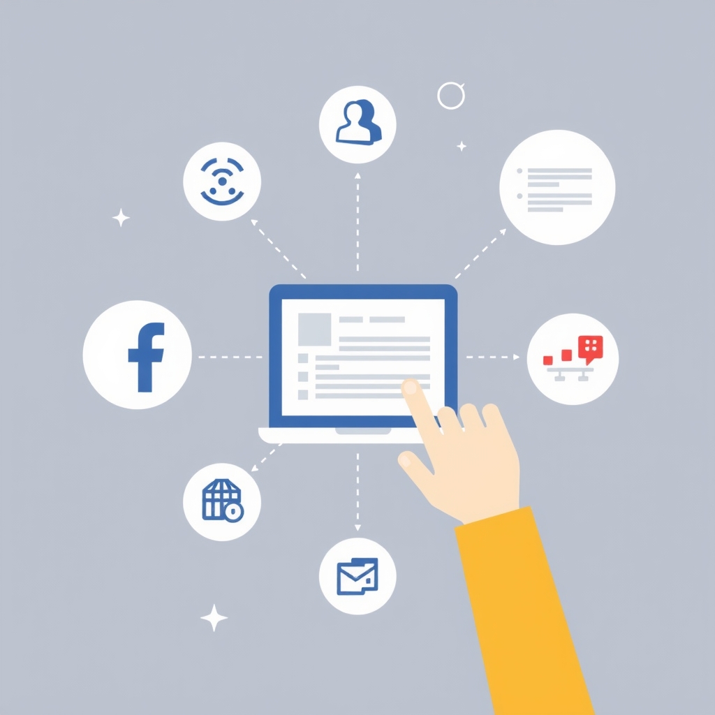 Minh họa tích hợp Facebook với website và các kênh digital khác cho hiệu quả marketing