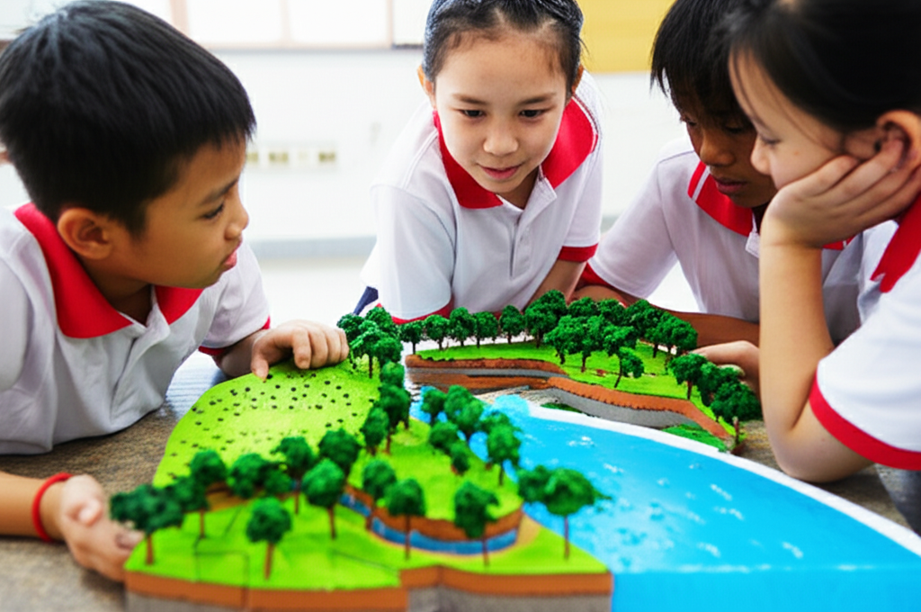 Học sinh tìm hiểu về biến đổi khí hậu qua mô hình thực tế